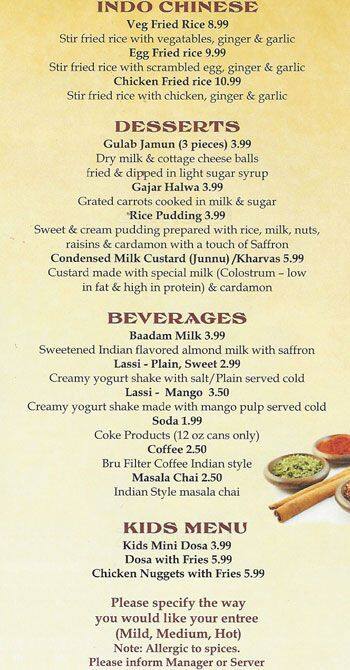 Ruchi Authentic Indian Cuisine menu