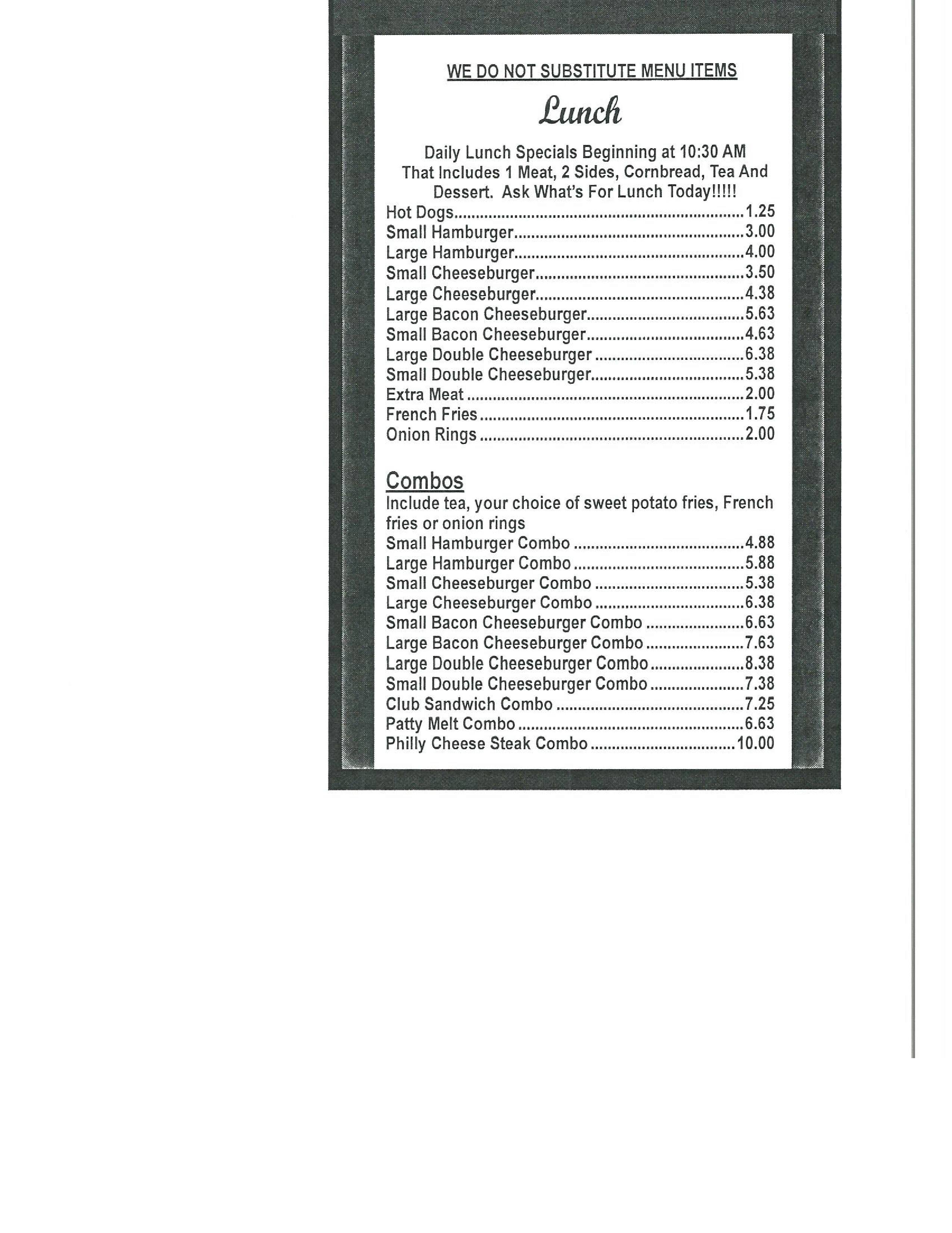 Menu at Anchor Cafe, Atmore, 201 E Ashley St