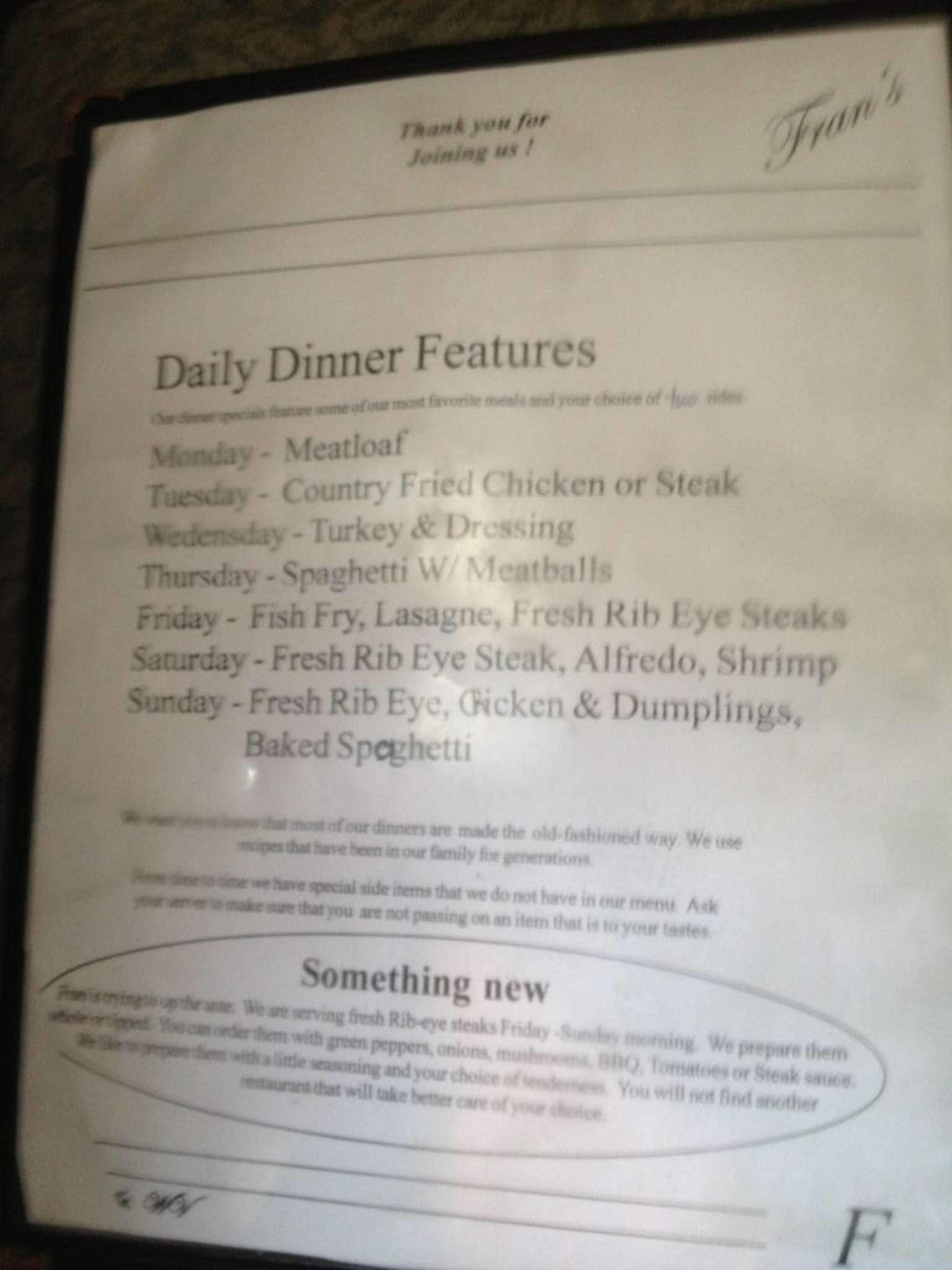 Fran S Family Restaurant Menu Urbanspoon Zomato Fran S Family Restaurant Summersville Menu
