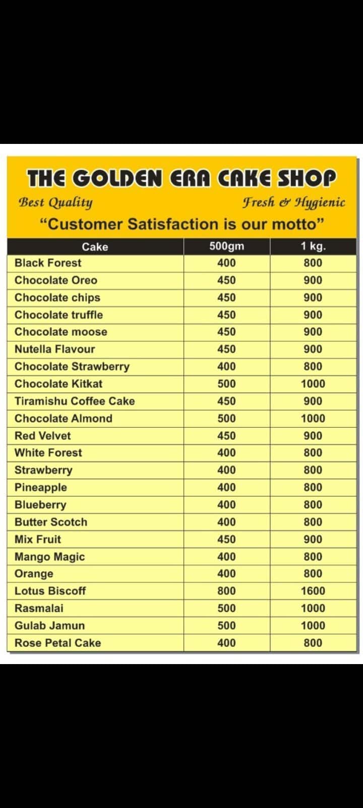 Menu of The Golden Era Cake Shop, Jamalpur, Ahmedabad