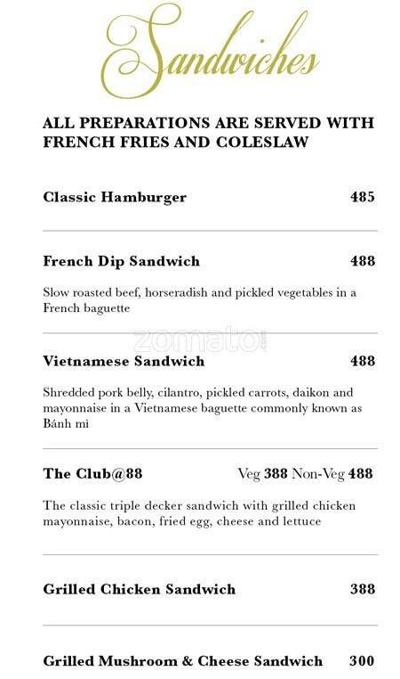 Cafe 88 menu