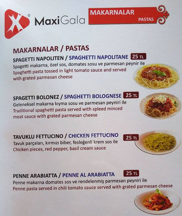 Maxigala menu