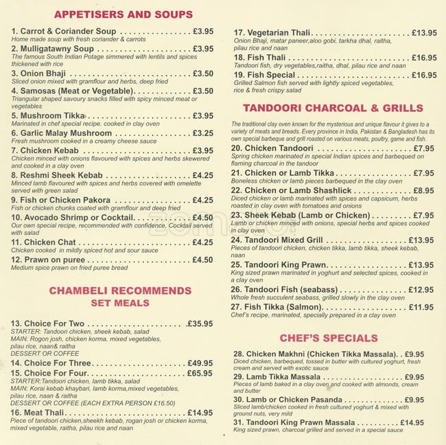 The Chambeli Menu, Menu for The Chambeli, Bloomsbury, London - Zomato UK