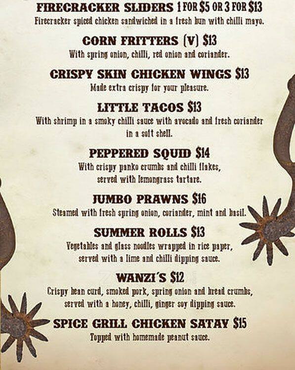 Menu at Dakota Bar, Wellington