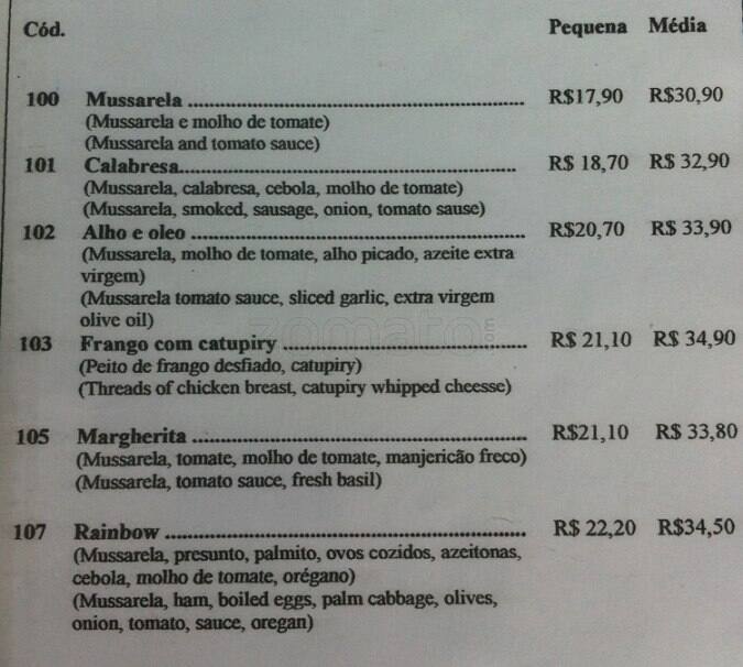 Rainbow cardápio