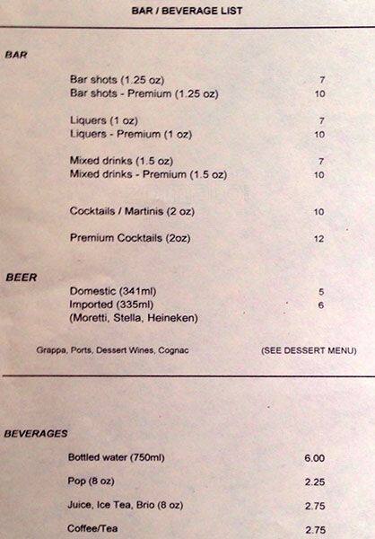 Rossini Restaurant menu