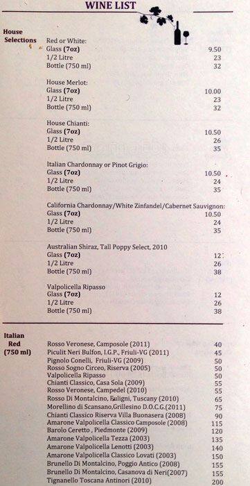 Rossini Restaurant menu