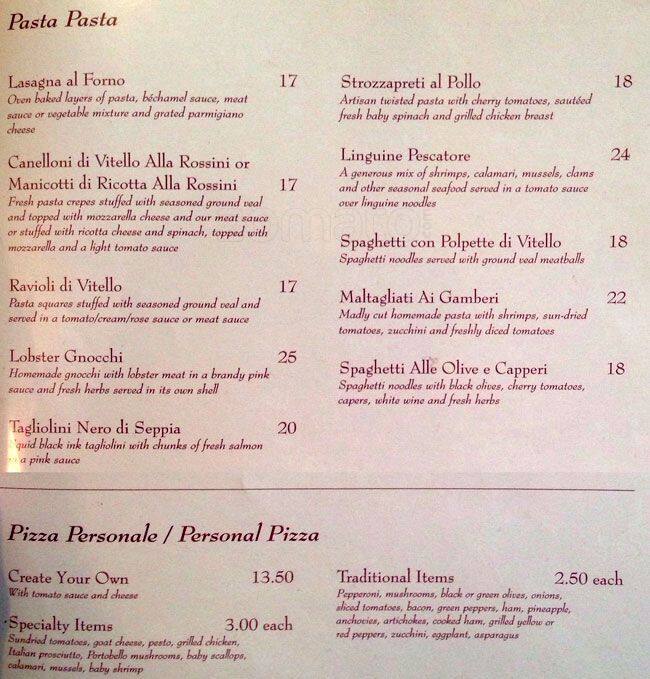 Rossini Restaurant menu