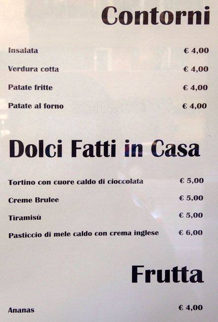 Menu di Arte dei Sapori 