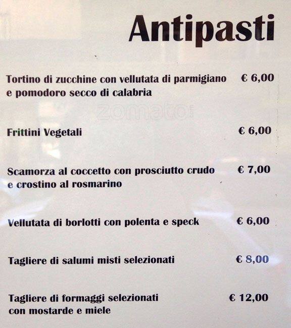 Menu di Arte dei Sapori 