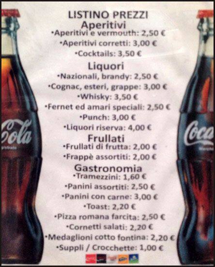 Menu di Guido's Bar 