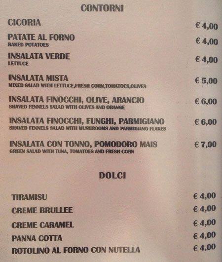 Menu di Da Severino 