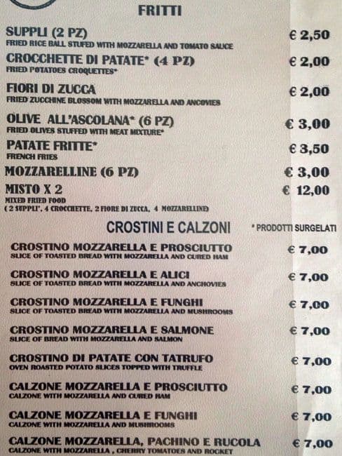 Menu di Da Severino 