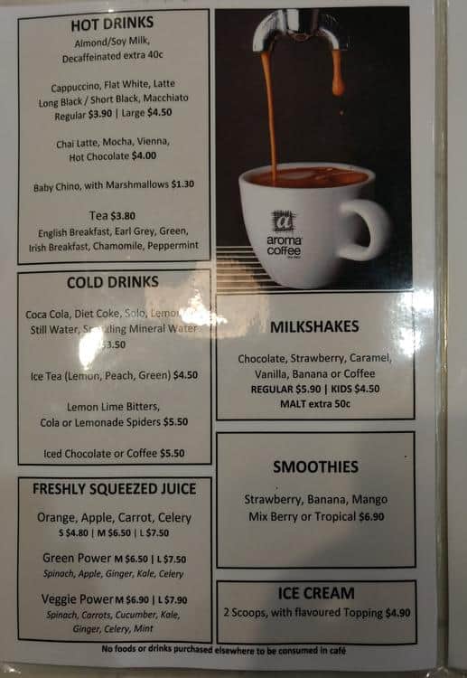 Menu at Cafe Jam, Mosman