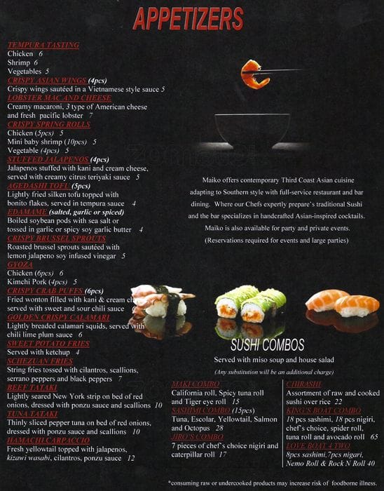 Maiko Menu, Menu for Maiko, Montrose, Houston - Urbanspoon/Zomato