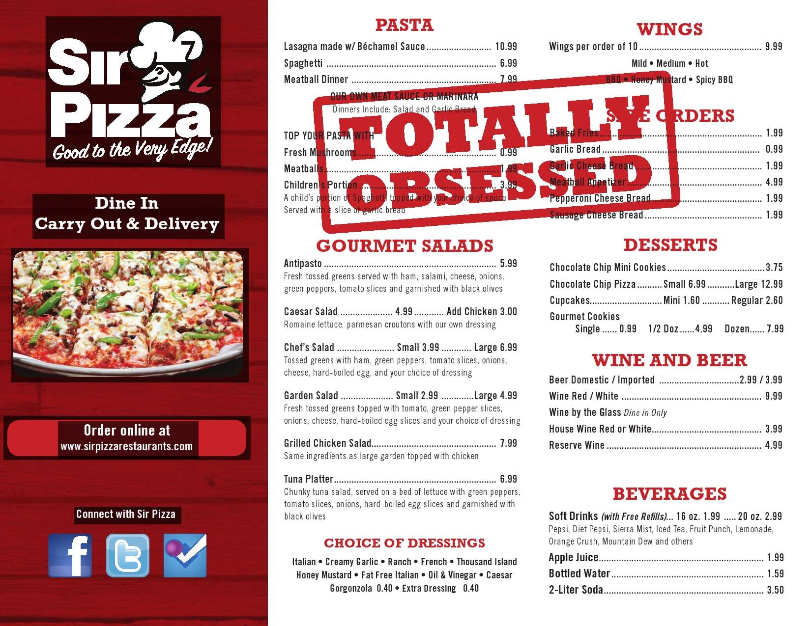 Menu At Sir Pizza Pizzeria Key Biscayne 712 Crandon Blvd