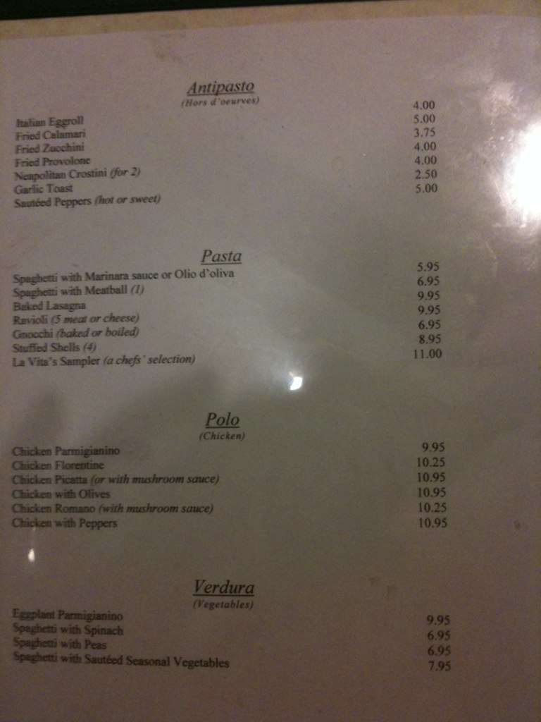 La Vita's Menu, Menu for La Vita's, Greensburg, Pittsburgh Urbanspoon