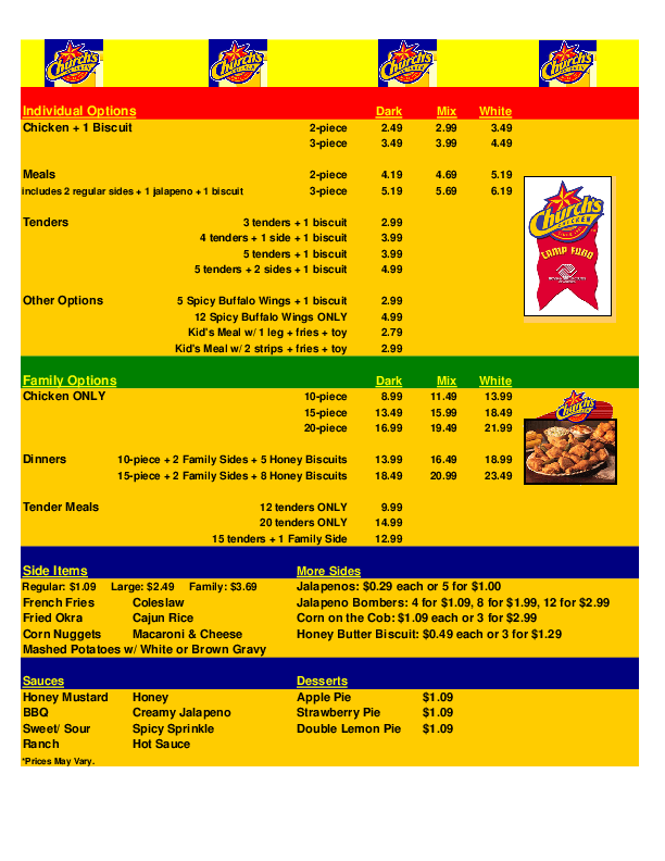 Church's Chicken Menu, Menu for Church's Chicken, Southeast