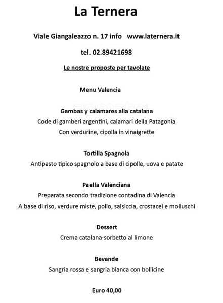 Menu di La Ternera 