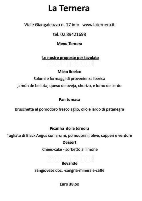 Menu di La Ternera 