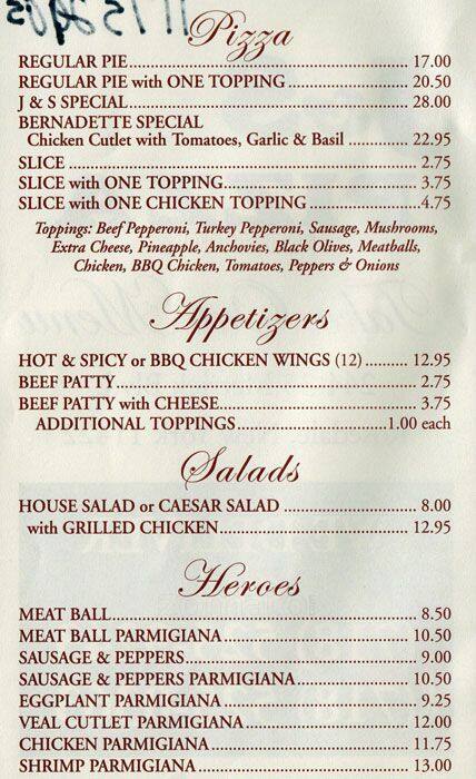 Menu At J S Pizza Restaurant Woodmere