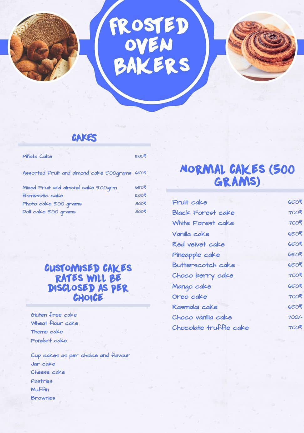 Menu of Frosted Oven Bakers, Amrapali Dream Valley, Greater Noida
