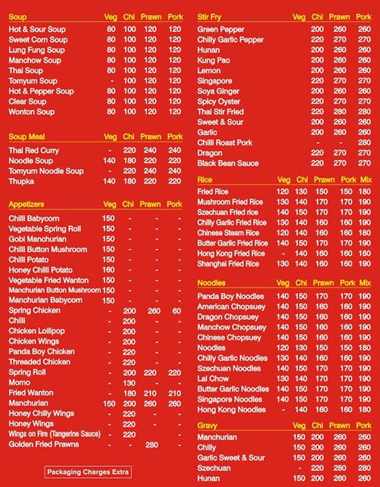 Panda Boy menu