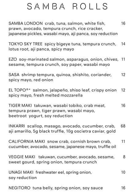 sushi samba restaurant week menu