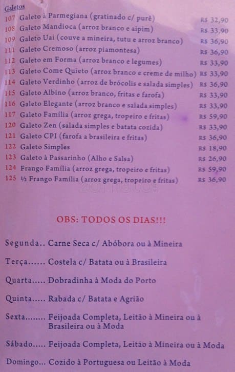 Adega Barril do Recreio cardápio