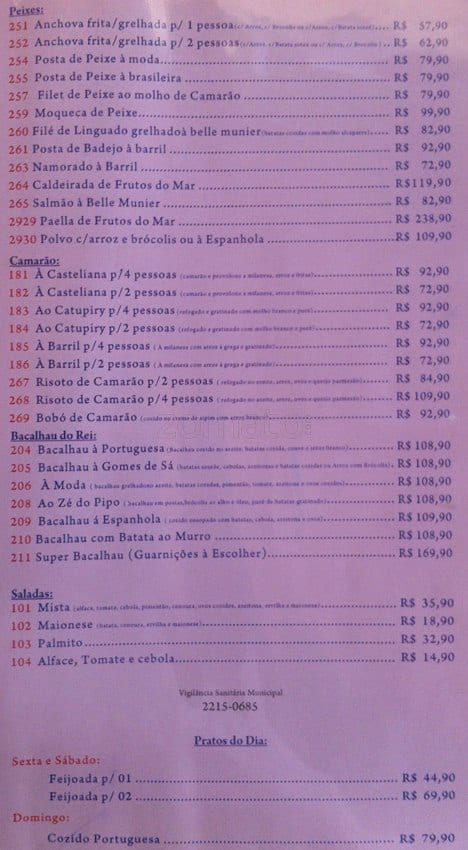 Adega Barril do Recreio cardápio