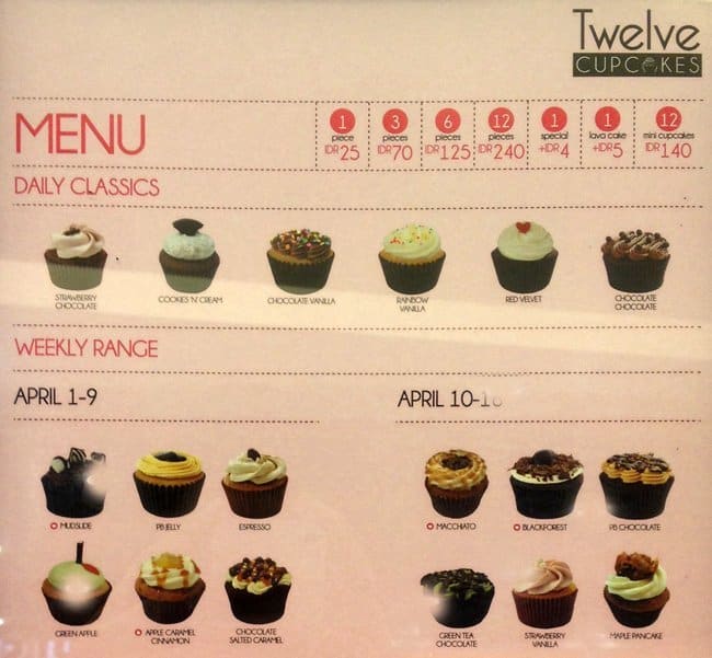 Twelve Cupcakes Menu, Menu Untuk Twelve Cupcakes, Pondok Indah, Jakarta ...