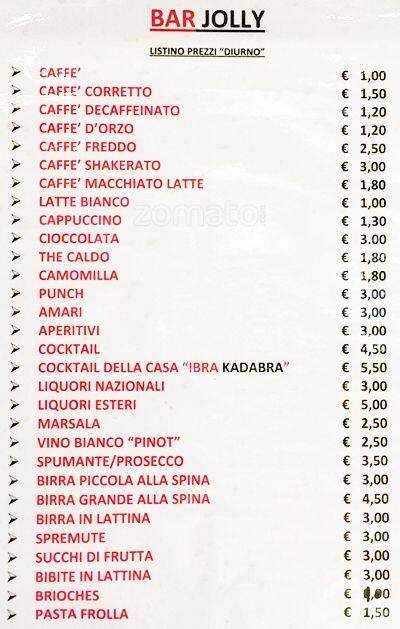 Menu di Jolly Bar 