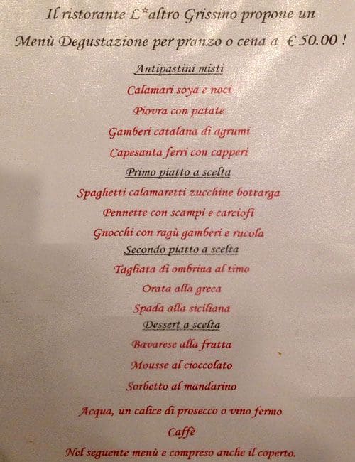 Menu di L'altro Grissino 