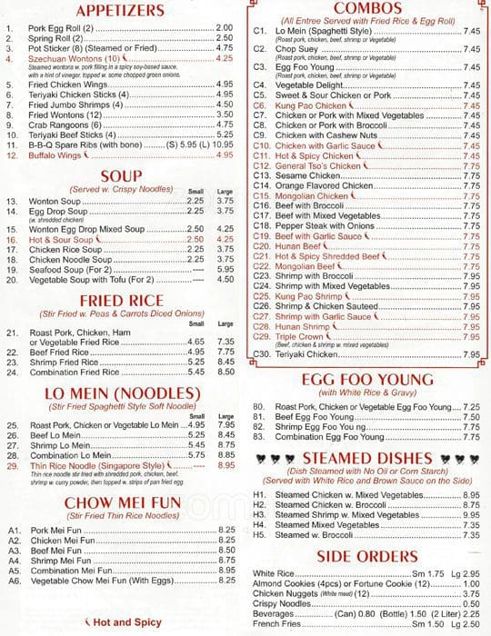 Chop Stick Express menu, Menu restauracji Chop Stick Express, Portage