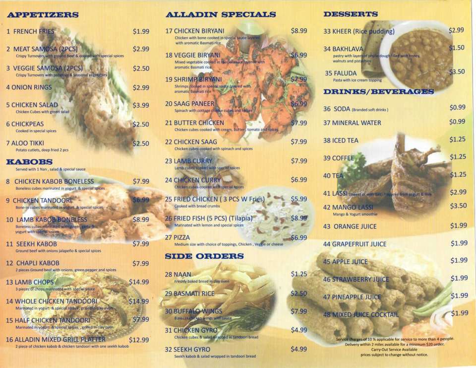 Alladin Kabob Menu, Menu for Alladin Kabob, Mount Vernon/MidTown, Baltimore Urbanspoon/Zomato