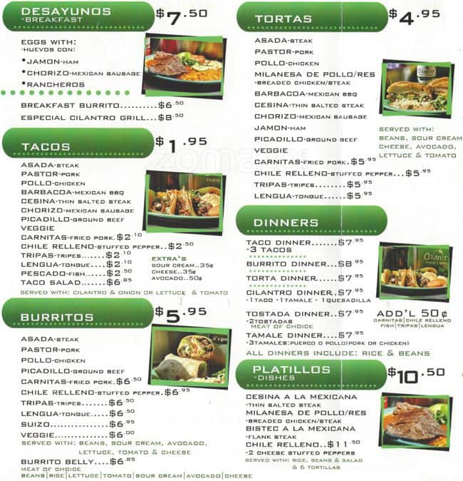 Cilantro Grill Menu, Menu for Cilantro Grill, Addison, Chicago