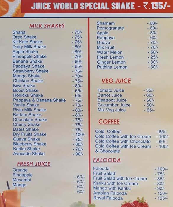 Menu at Sweet World Bakers, Thiruvananthapuram