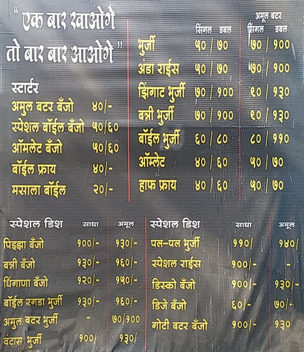 Menu of Anand Banjo Cafe, Deccan Gymkhana, Pune
