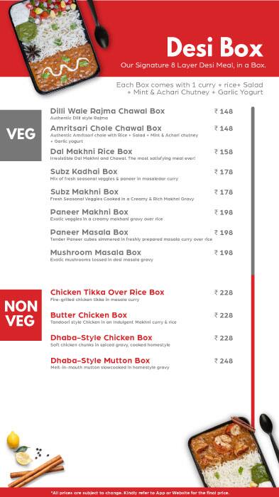 BOX8 - Desi Meals menu