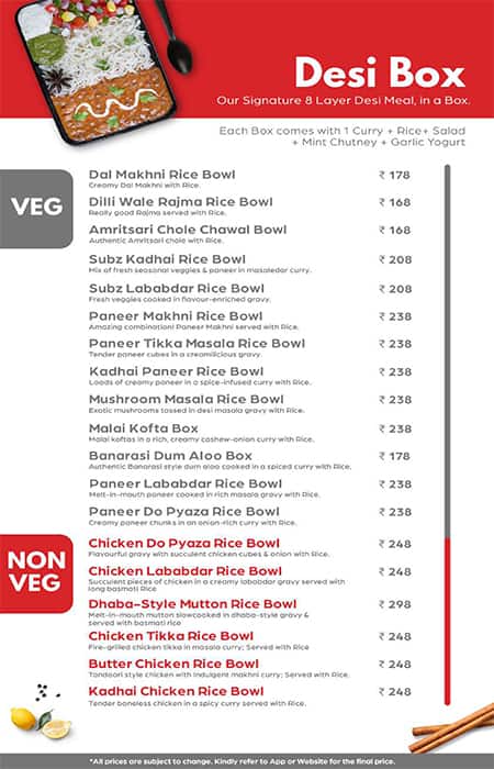 BOX8 - Desi Meals menu