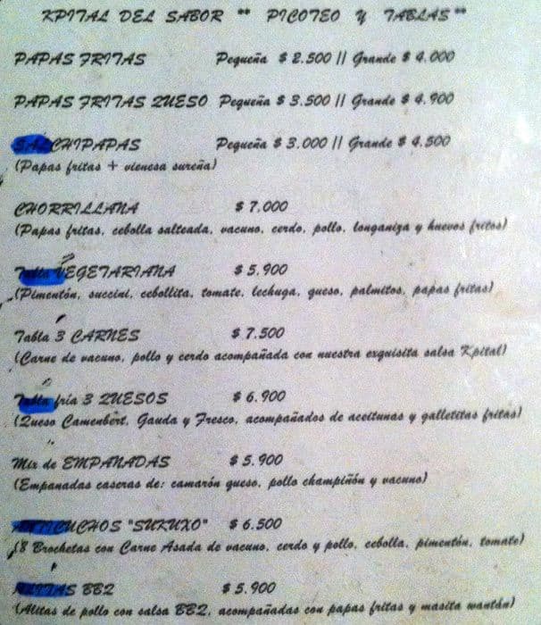 Kpital menu
