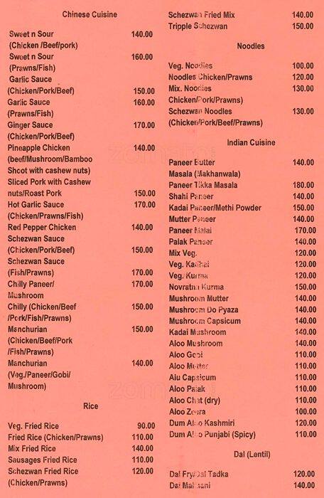 Coconut Palms menu