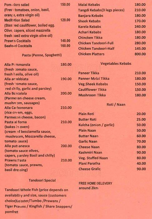 Coconut Palms menu