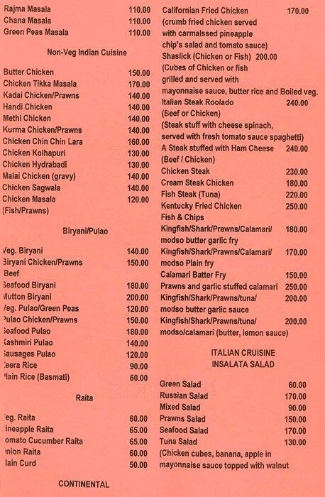 Coconut Palms menu