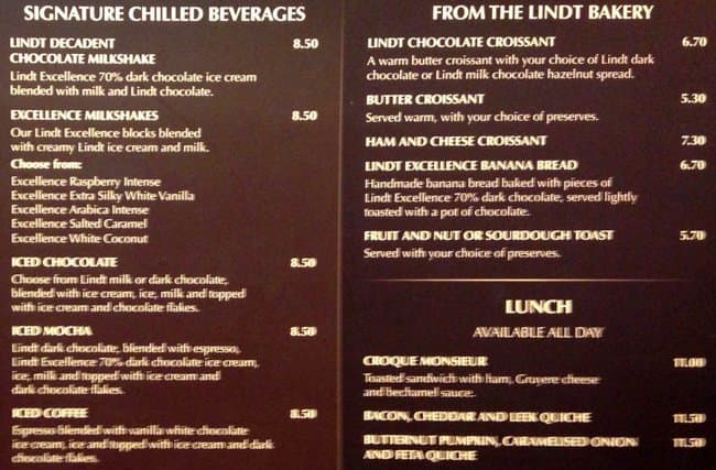 Lindt Chocolate Café Menu - Urbanspoon/Zomato