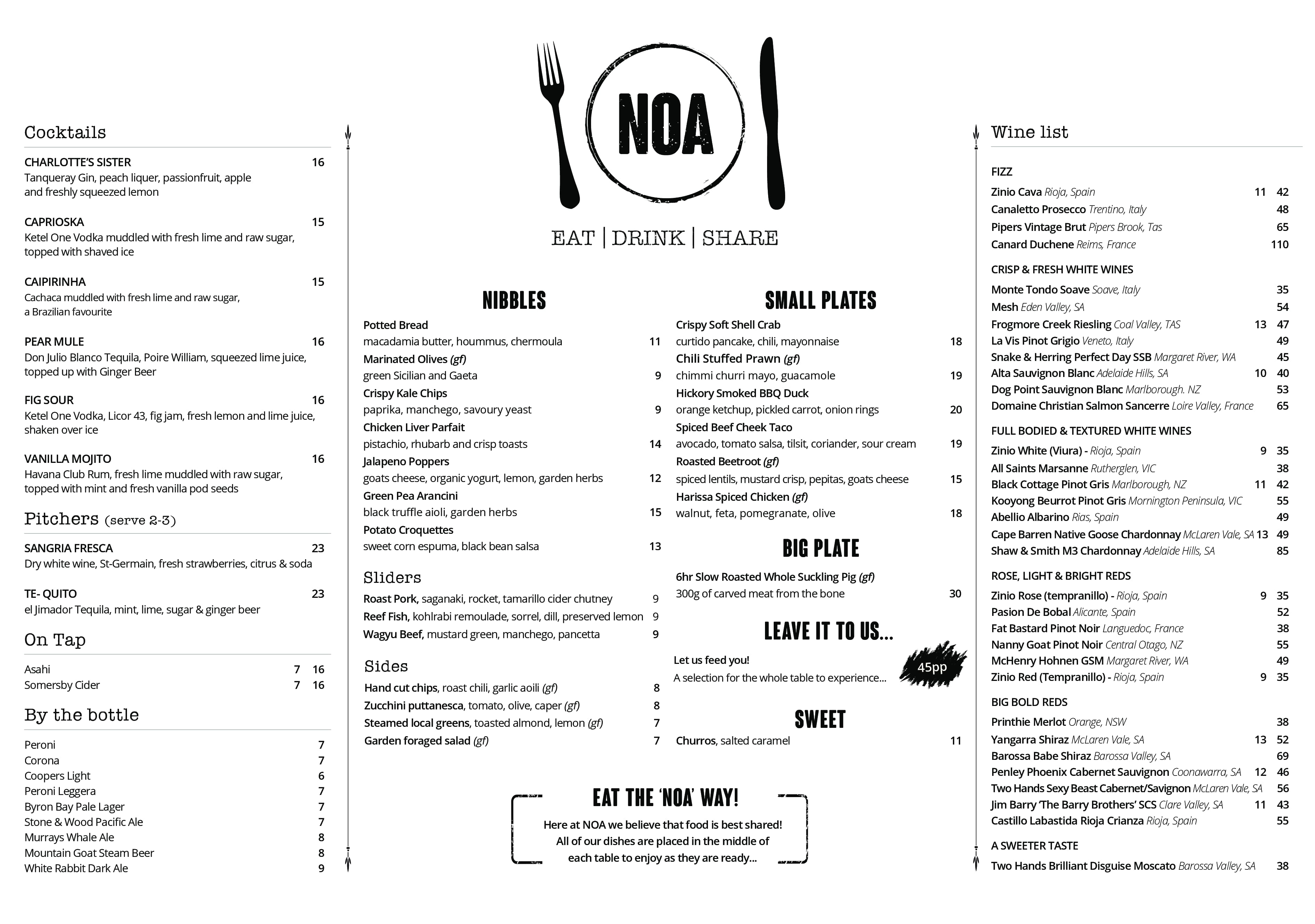 Noa Tapas and Wine Bar Menü, Noa Tapas and Wine Bar, Edge Hill, Edge