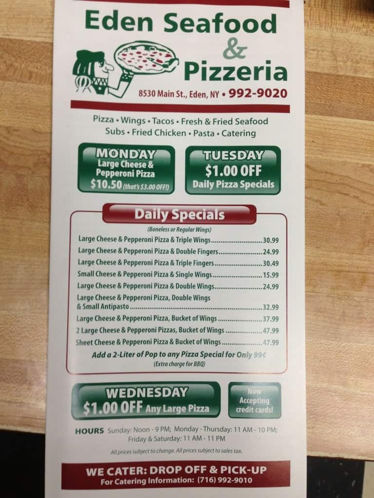 Menu at Eden Seafood & Pizzeria, Eden