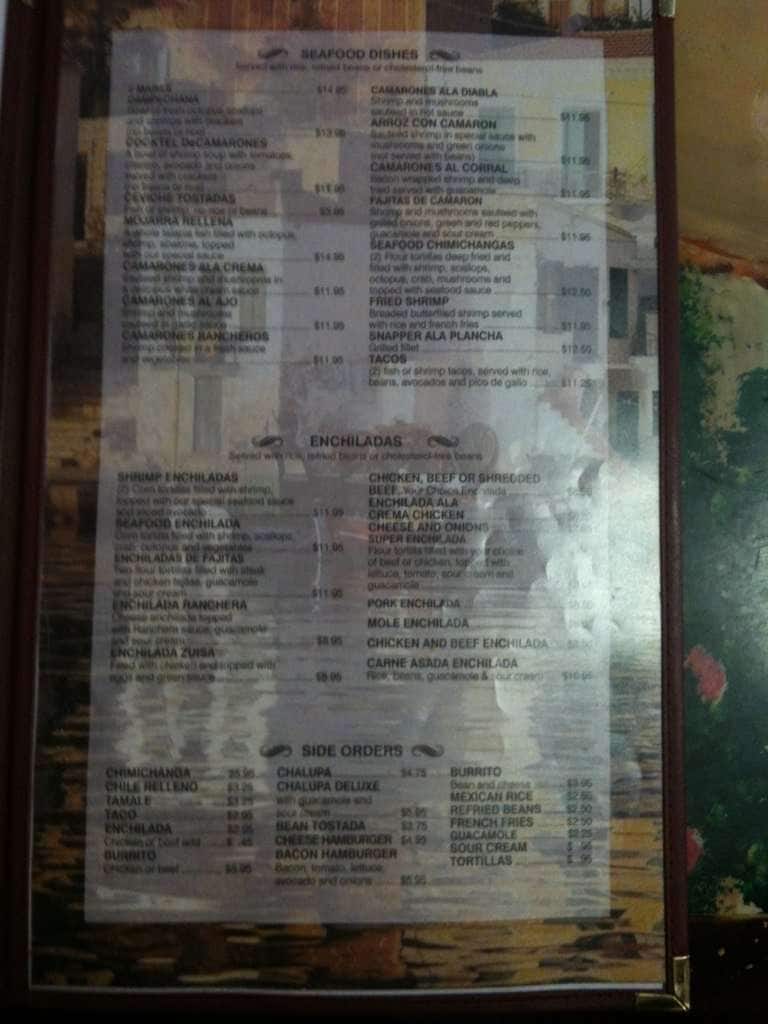 Menu at Los Corrales restaurant,