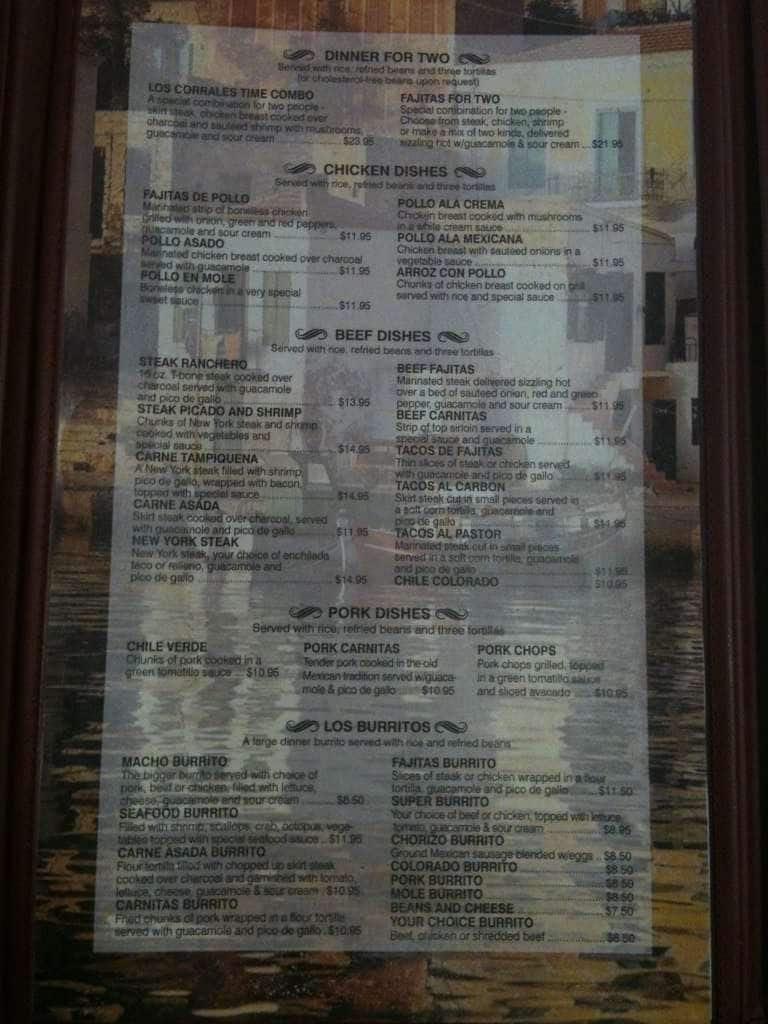 Menu at Los Corrales restaurant, Pinetop-Lakeside