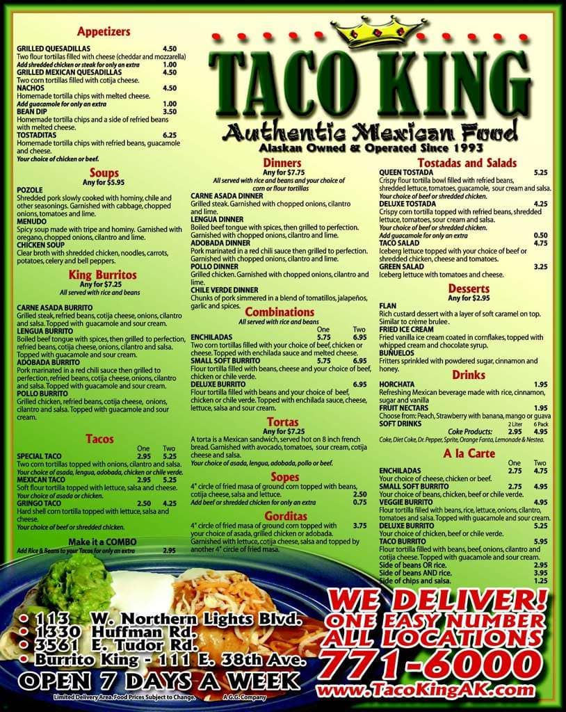 Taco King Menu, Menu for Taco King, Fairbanks, Fairbanks - Urbanspoon ...